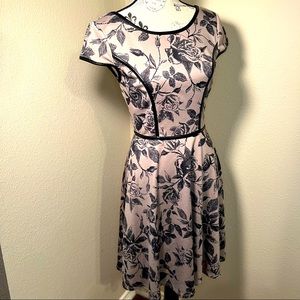 Maurice’s Cap-sleeve Dress with Floral Pattern and Faux-Leather Trim Sz …